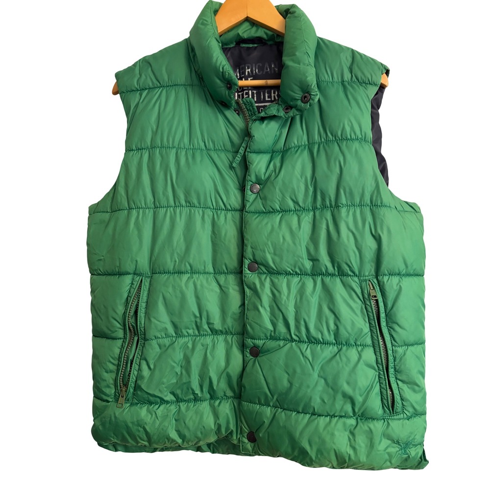 American Eagle Puffer Vest Small Green Puffer, Green, Quilted, Winter, Fall